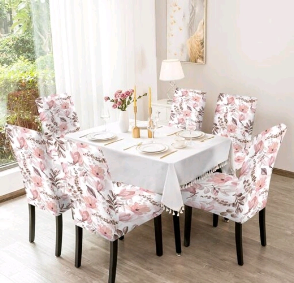 Elastic Stretchable Printed Dining Chair Covers Set of 6 will bloom your dining with their HD printed designs - Polyster, Elastic, Pack of 6, Single Seater
